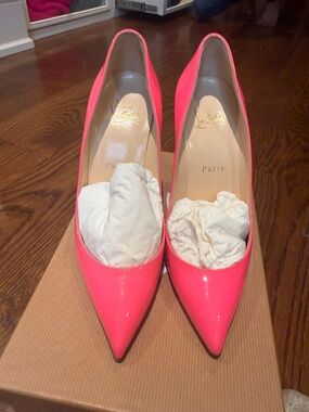 Christian Louboutin Neon Pink Patent Pointed-Toe Pumps